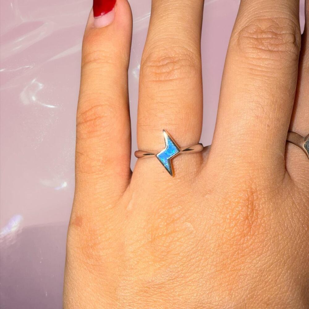 Vintage Y2K goth grunge blue Opal lightning ring 925 Sterling Silver edgy